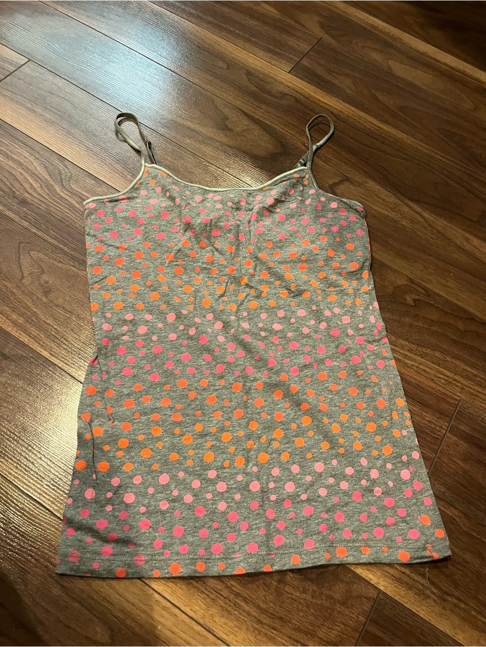 Aeropostale Women's Gray Polka Dot Cami Tank with Pink & Orange Dots